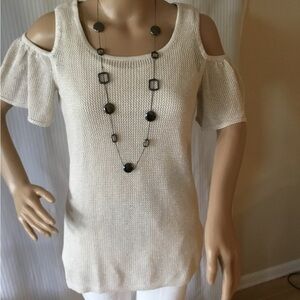 Calvin Klein Cream Knit Top with golden stitch
